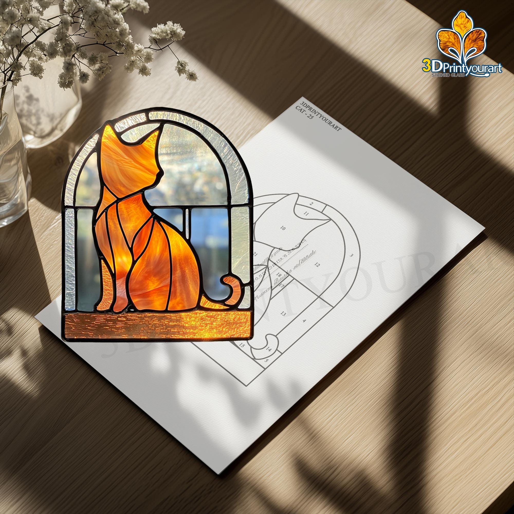 Digital Download Stained Glass Cat Pattern | Festive Suncatcher Design ...