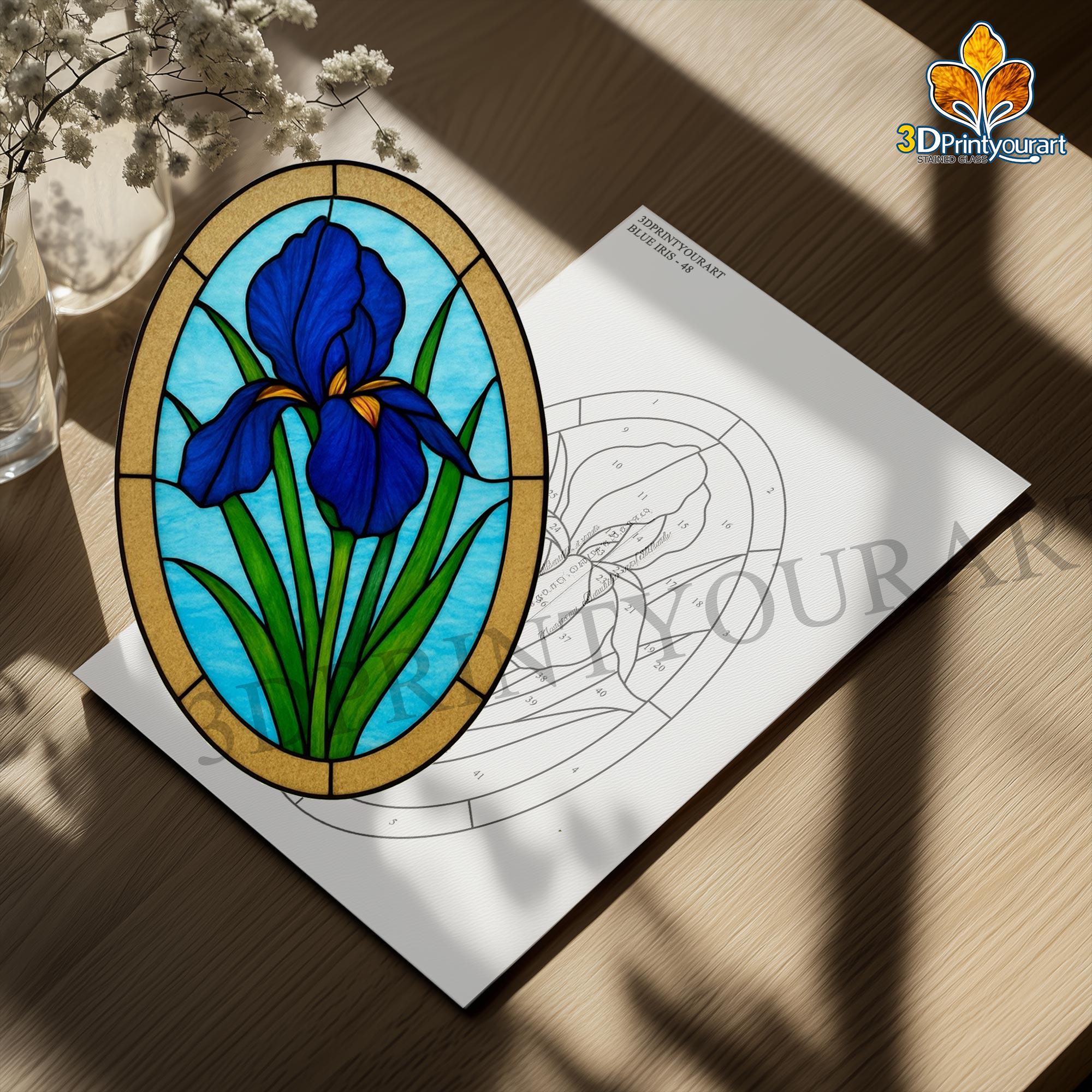 Digital Download Stained Glass Blue Iris R34 Pattern | Festive ...