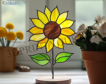Descarga digital de patrón de girasol R21 de vitral / Diseño de atrapasol festivo / Descarga con licencia de pasatiempo
