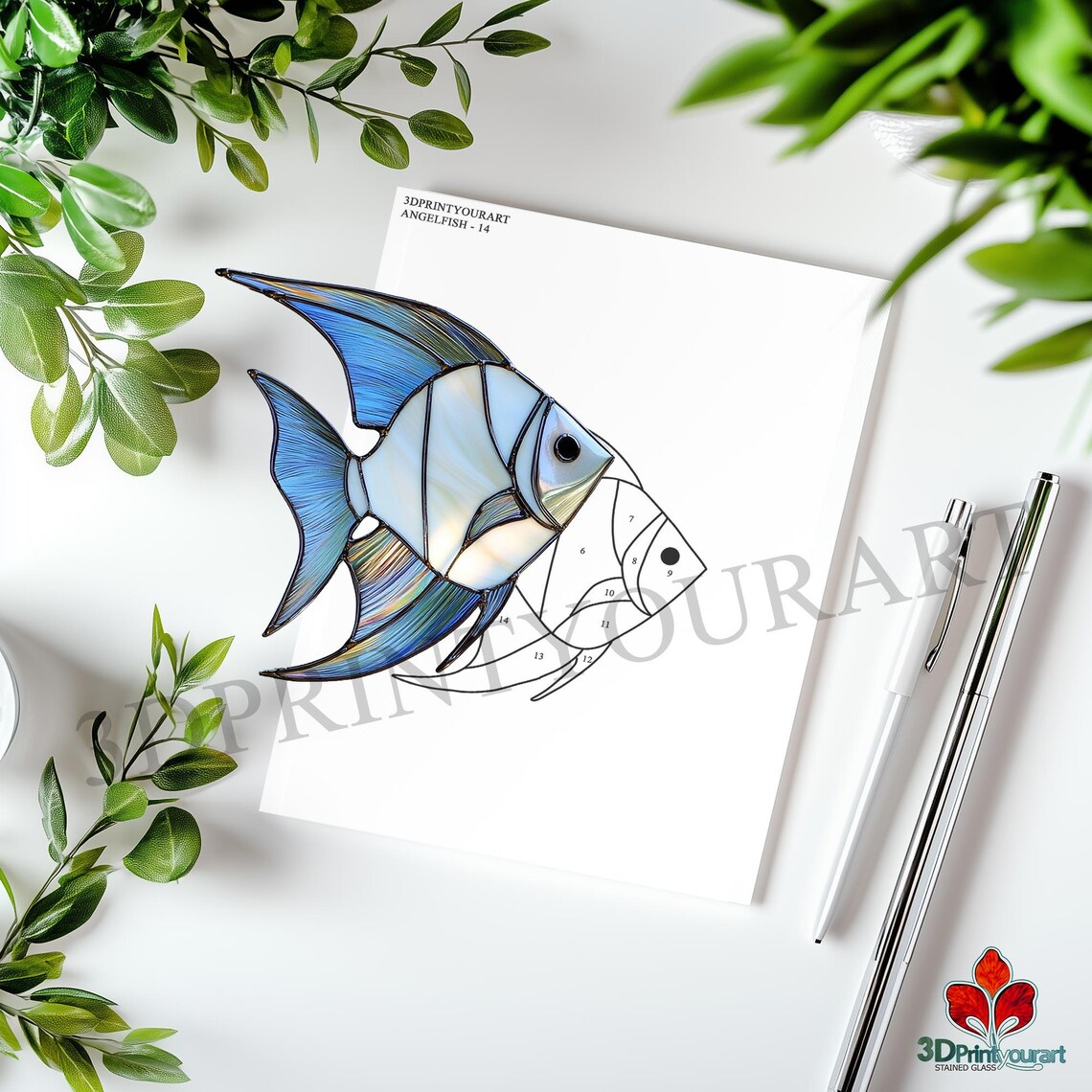 Printable Angel Fish Pattern Digital Download Stained Glass Angel Fish Pattern | Festive Suncatcher ...