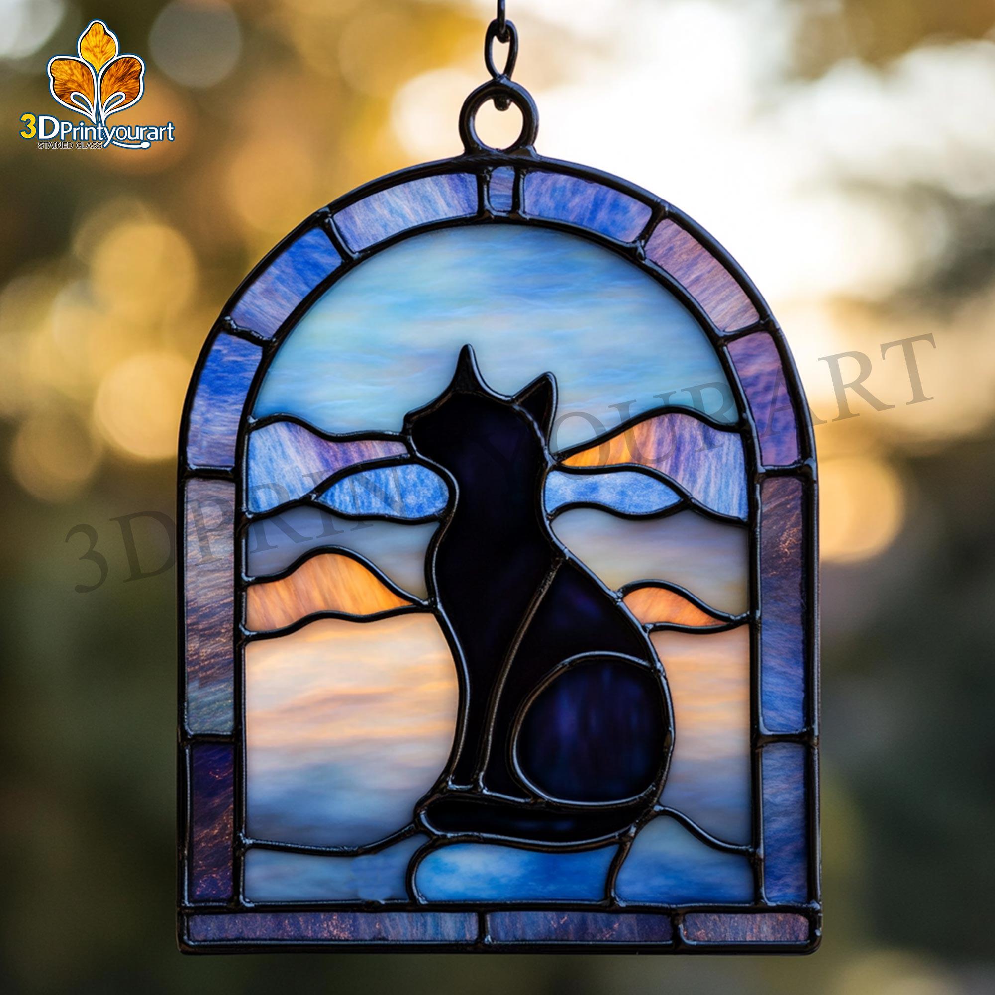 Digital Download Stained Glass Cat 02 Pattern | Festive Suncatcher ...