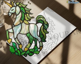 デジタルダウンロード ステンドグラス ユニコーン パターン | お祝いの