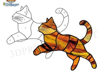 Digital Download Stained Glass  Cat Pattern | Festive Suncatcher Design | Hobby License Download
