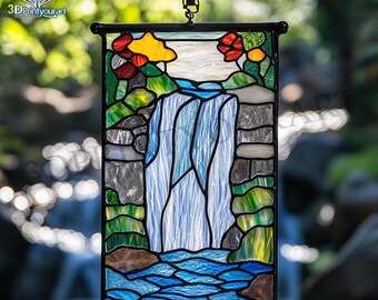 Digital Download Stained Glass Waterfall 01 | Festive Suncatcher Design | Hobby License Download