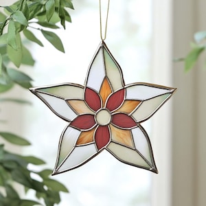 Glasmalerei Blume Weihnachten N01 Digitales Muster | Anmutiges Suncatcher Design | Hobby Lizenz Download Roter Weihnachtsstern