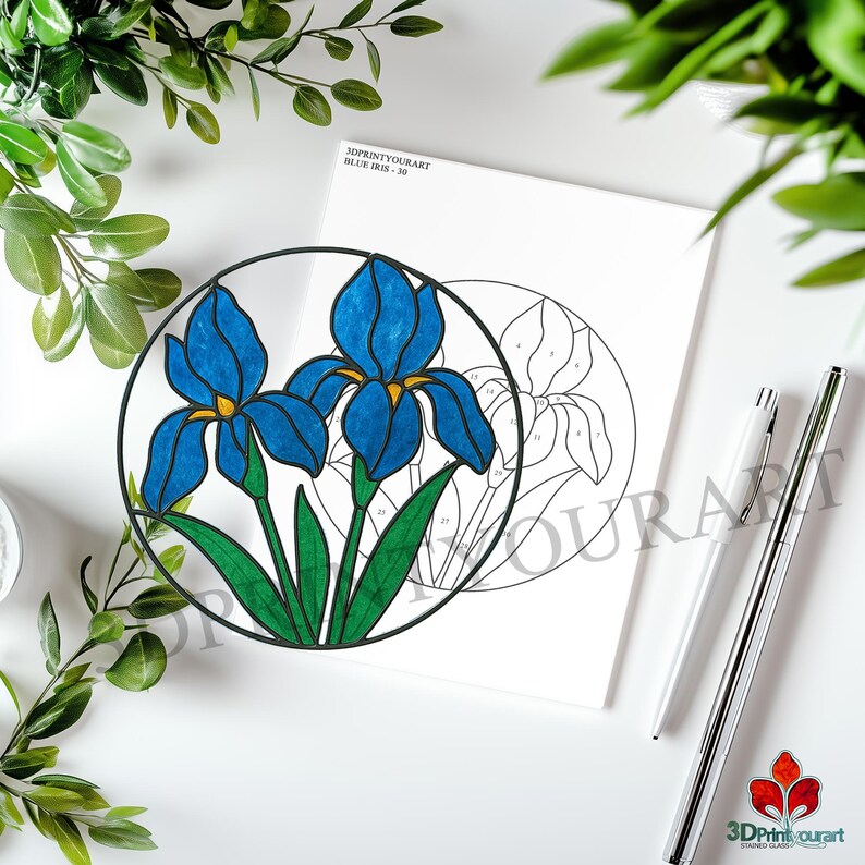 Digital Download Stained Glass Blue Iris R51 Pattern | Festive ...