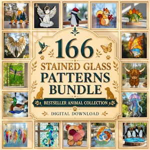 166+ Animal Stained Glass Pattern Bundle | Woodland, Birds, Ocean & Cute Animal Suncatcher Templates. PDF| PNG |SVG