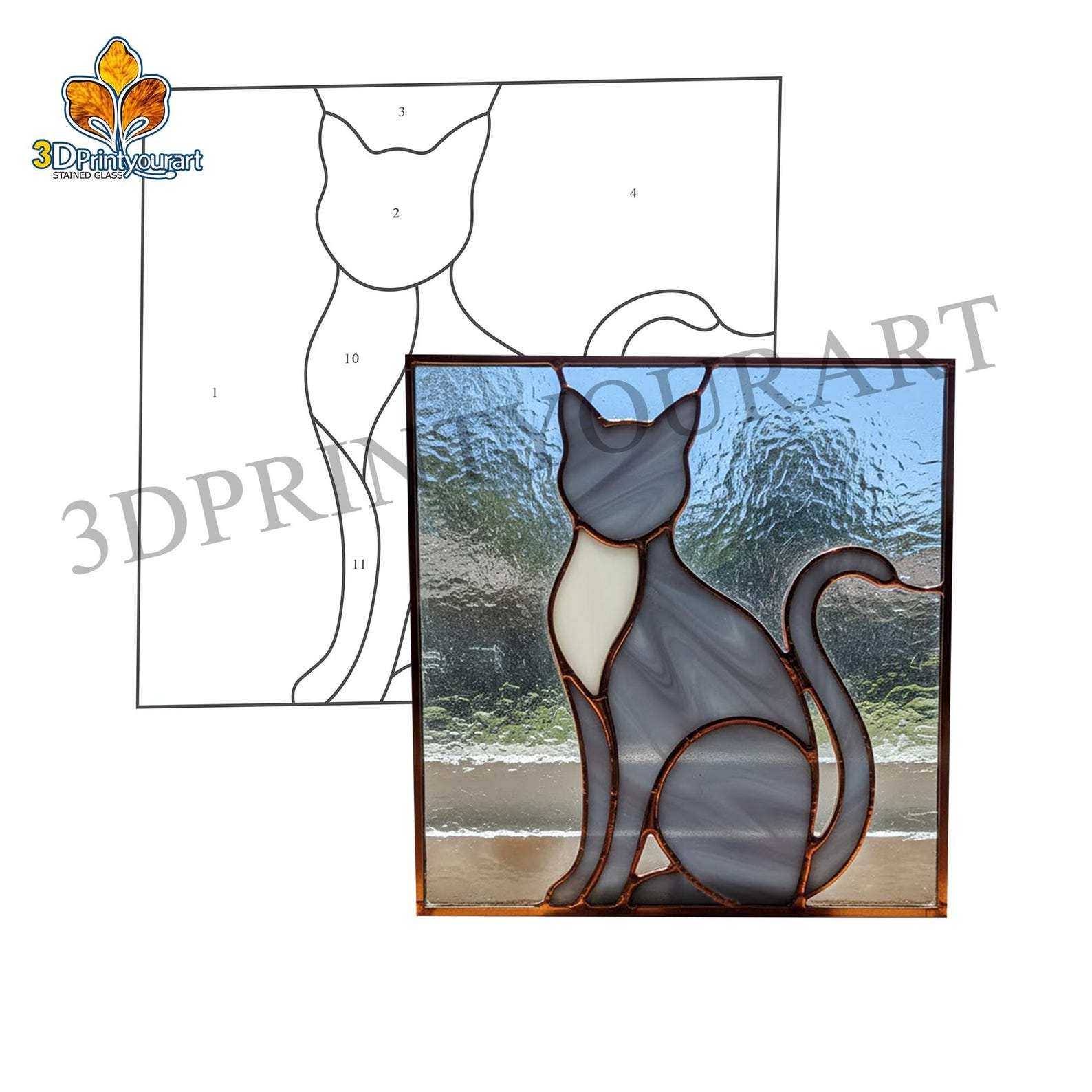 Digital Download Stained Glass Cat Panel Pattern | Festive Suncatcher ...