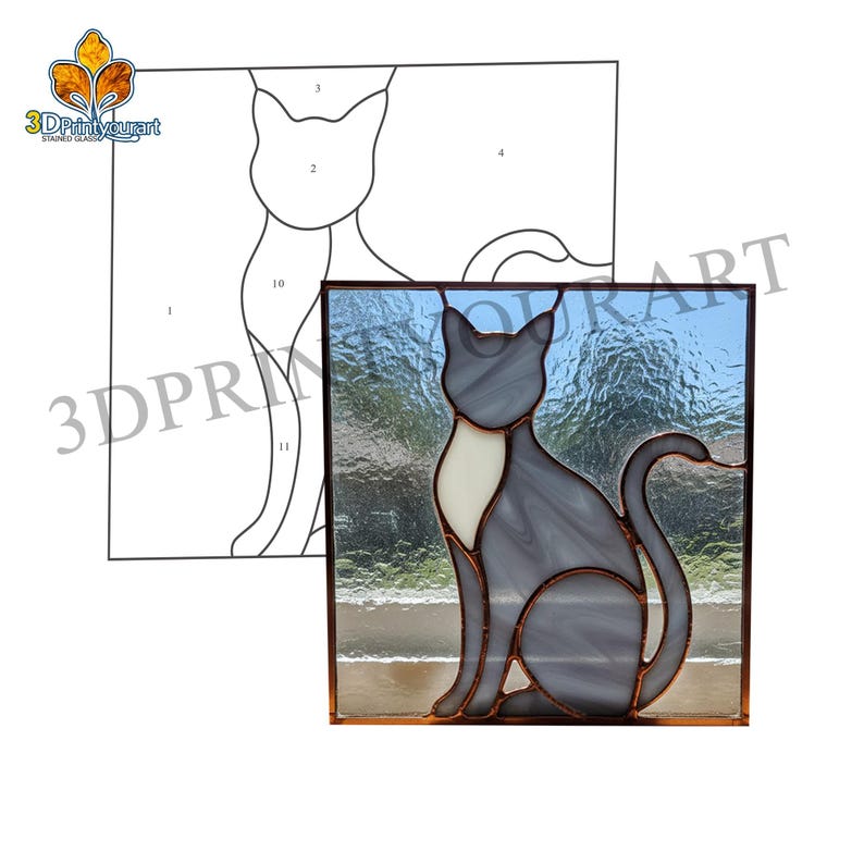 Digital Download Stained Glass Cat Panel Pattern | Festive Suncatcher ...