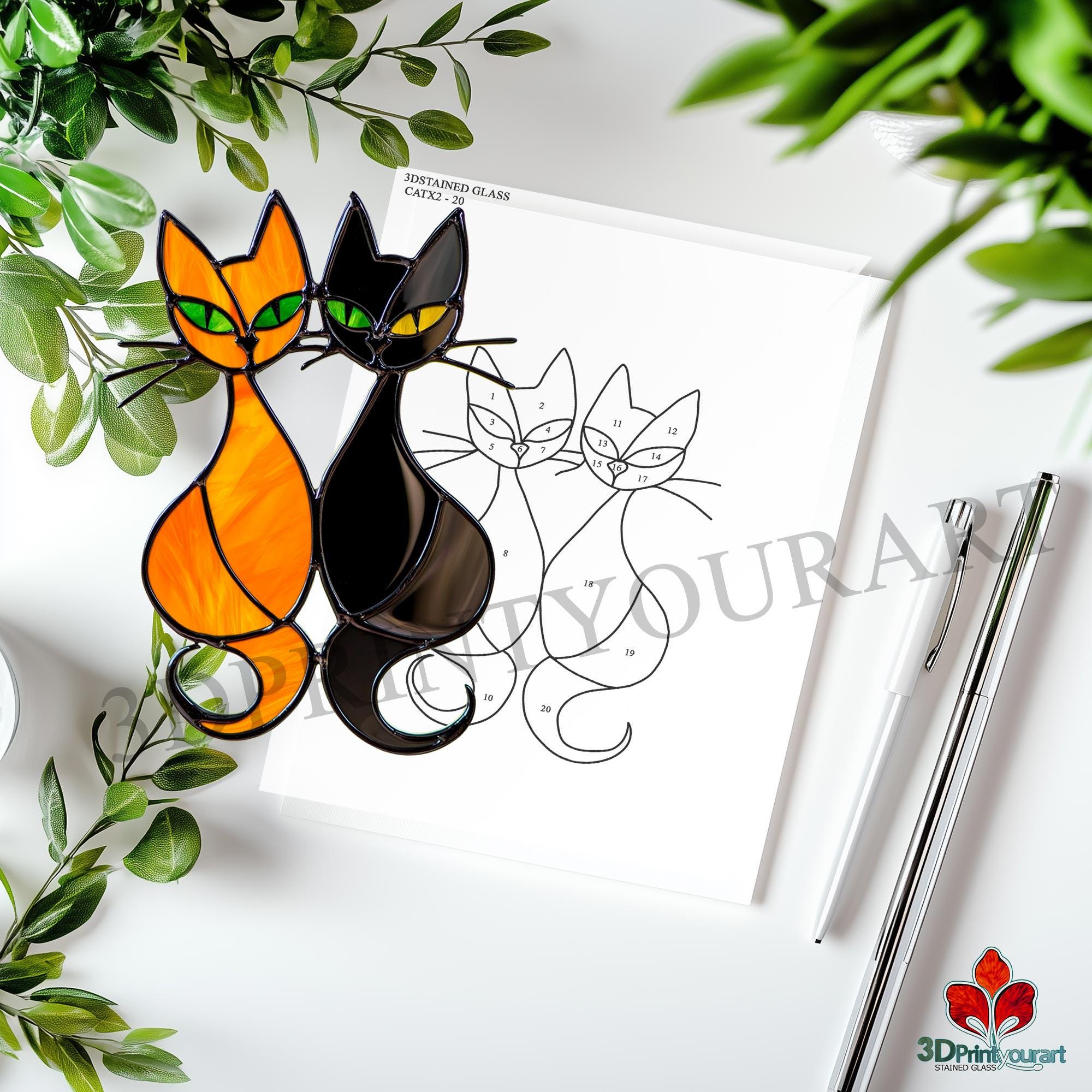 Digital Download Stained Glass Cat Pattern | Festive Suncatcher Design ...