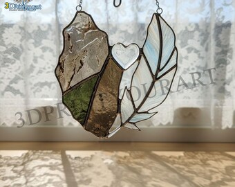 Digital Download Stained Glass Stone and feathers Pattern | Festive Suncatcher Design | Hobby License Download