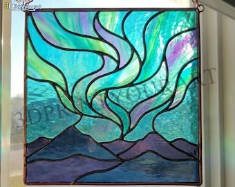 Digital Download Stained Glass Northern Lights Landscape Pattern | Festive Suncatcher Design | Hobby License Download