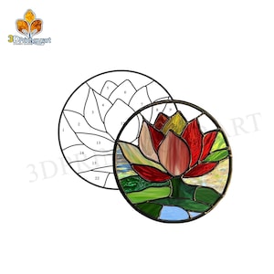 Digital Download Stained Glass Lotus Flower Pattern | Festive Suncatcher Design | Hobby License Download