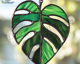 Digital Download Stained Glass Monstera Leaf Pattern | Festive Suncatcher Design | Hobby License Download