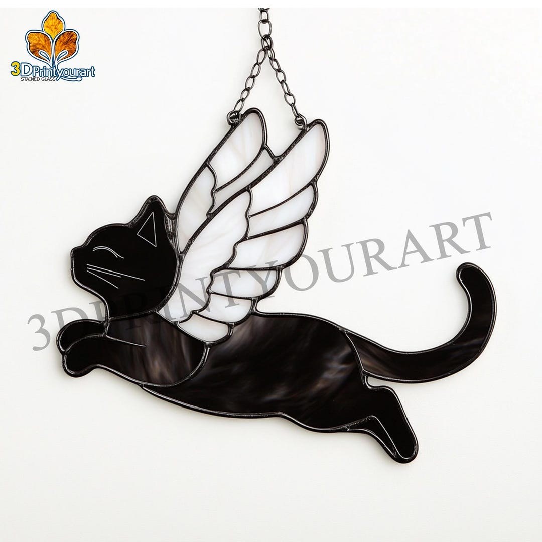 Digital Download Stained Glass Cat With Angel Wings Pattern | Festive ...