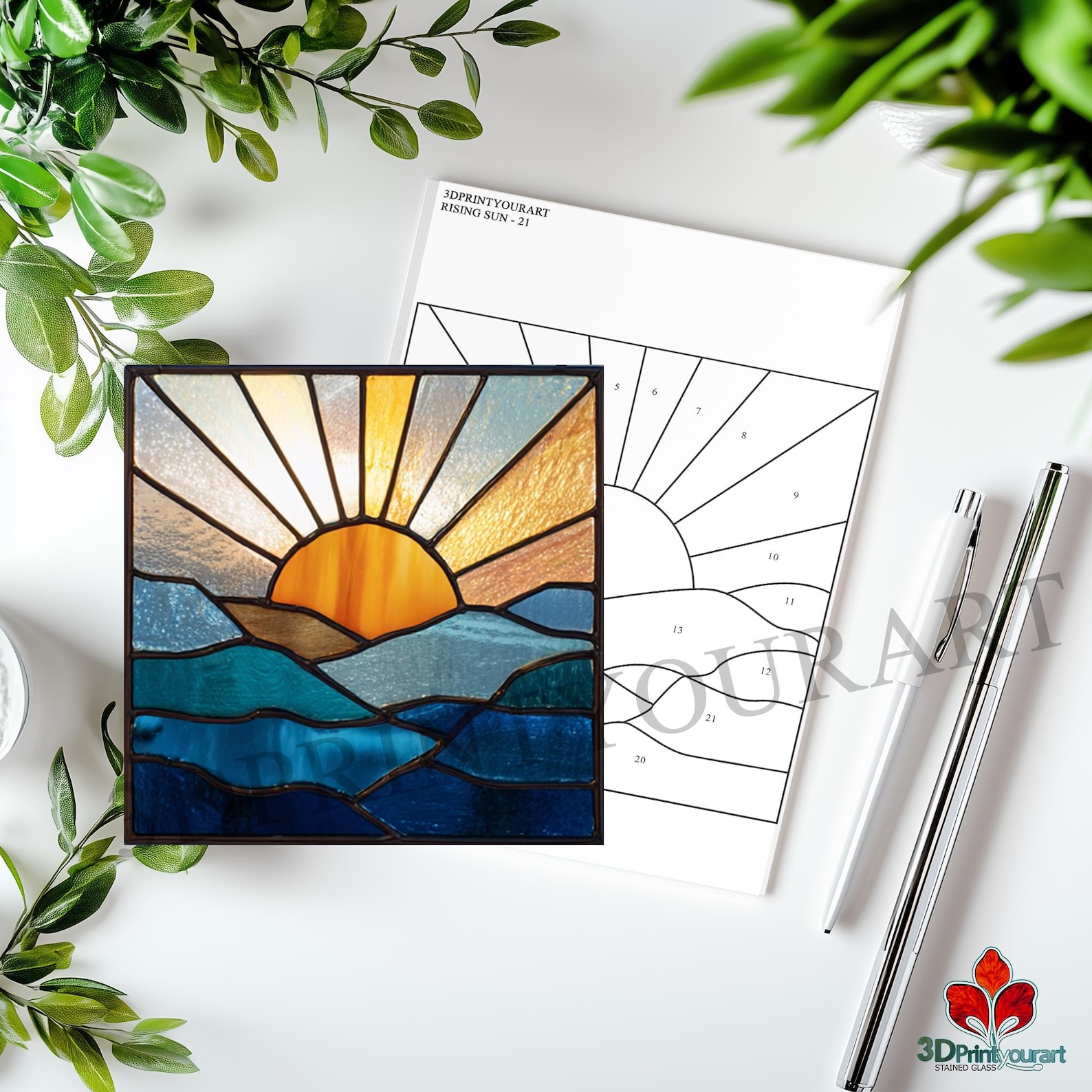 Digital Download Stained Glass Rising Sun Pattern | Festive Suncatcher ...