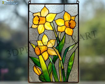 Digital Download Stained Glass Daffodil Pattern | Festive Suncatcher Design | Hobby License Download