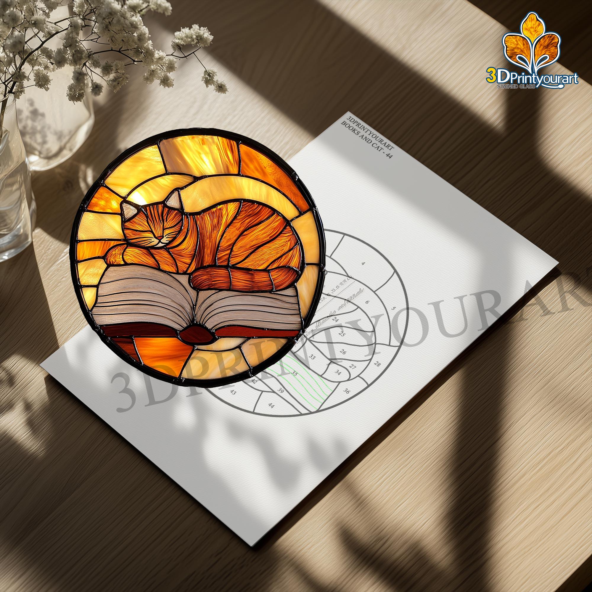 Digital Download Stained Glass Books and Cat Pattern | Festive ...