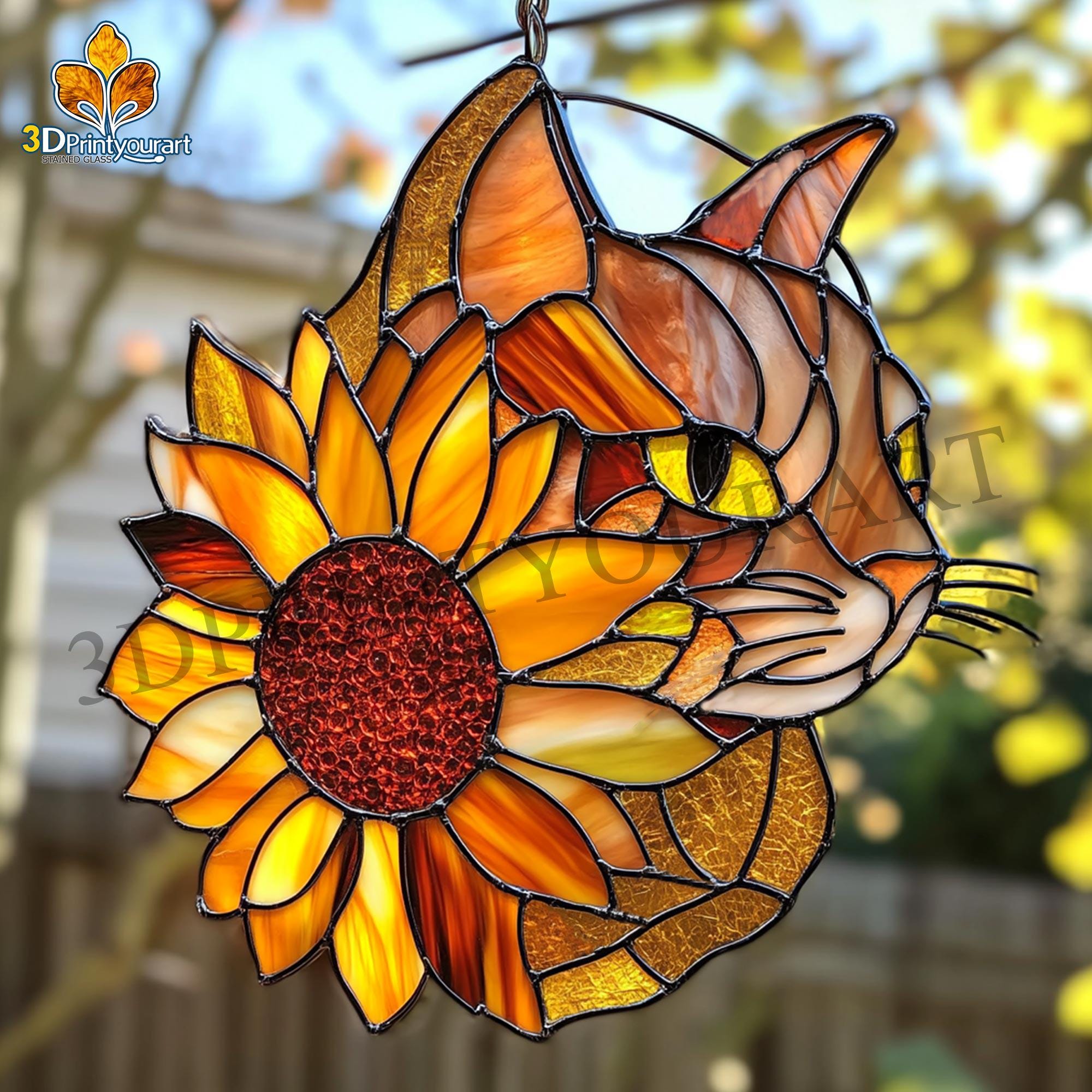 Digital Download Stained Glass Cat and Sunflower Pattern | Festive ...