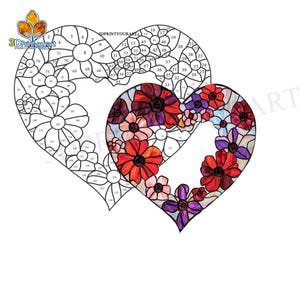Digital Download Stained Glass Flower Heart| Festive Suncatcher Design | Hobby License Download