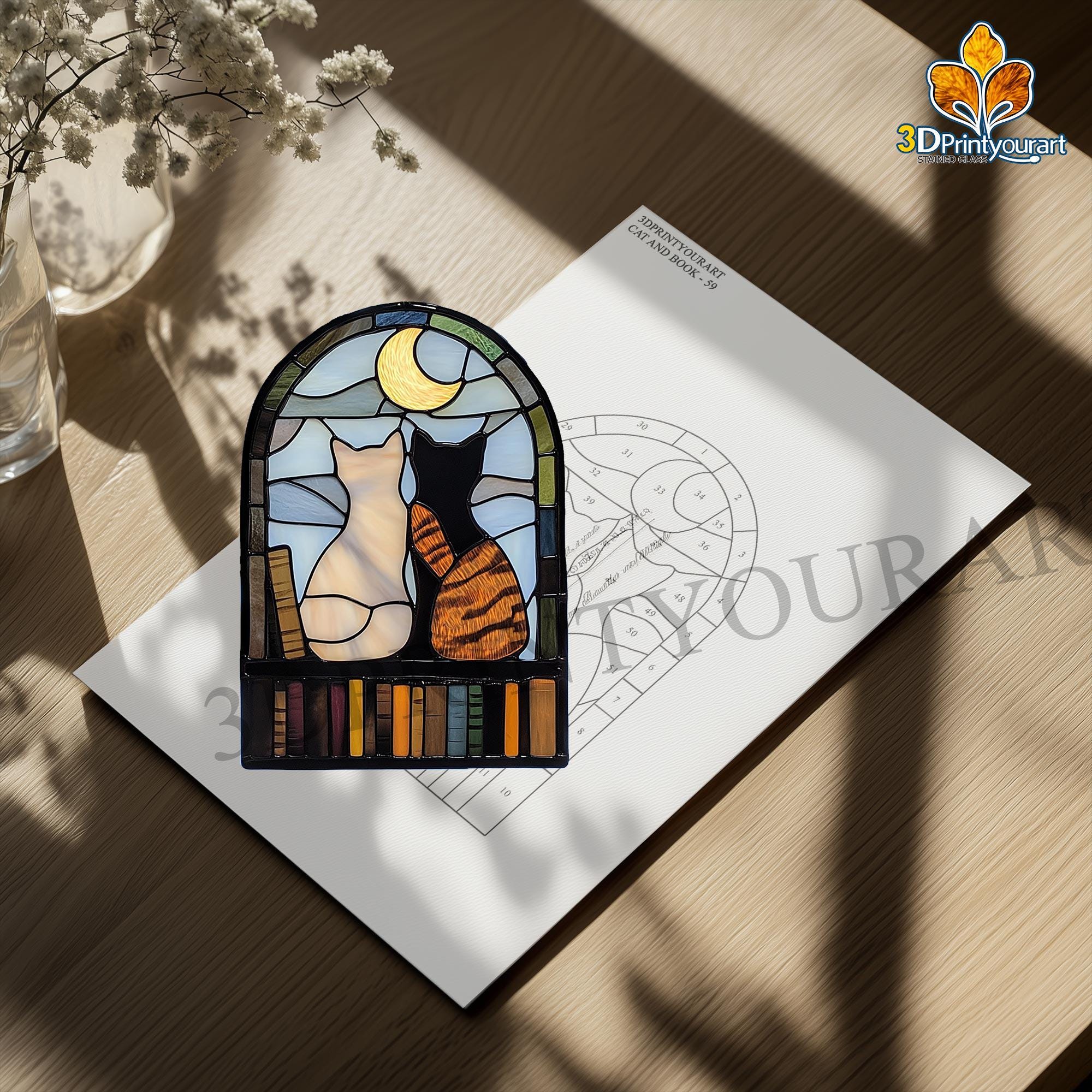 Digital Download Stained Glass Cat and Book Pattern | Festive ...