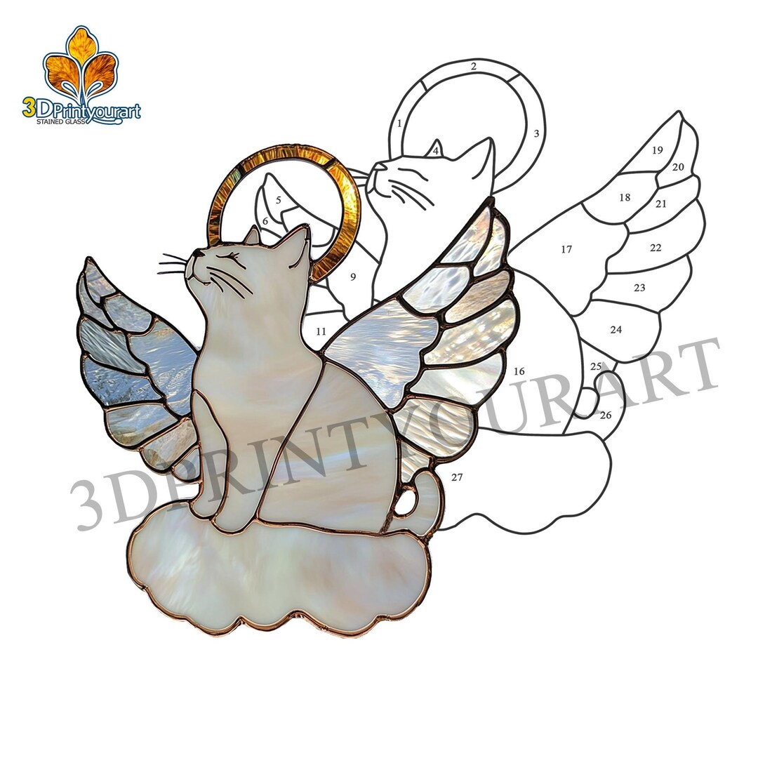 Digital Download Stained Glass Angel Cat Pattern | Festive Suncatcher ...