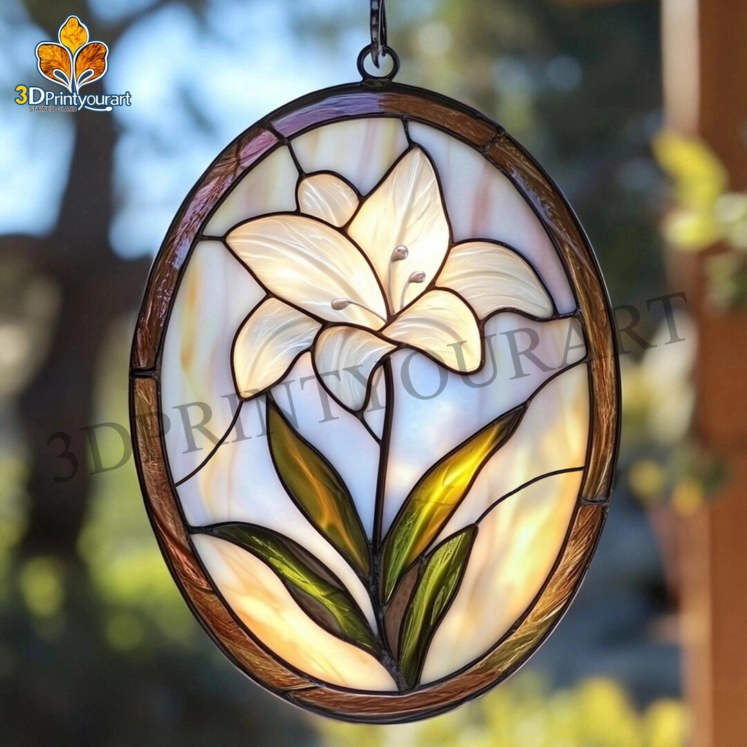 Digital Download Stained Glass White Lily Flower R66 Pattern | Festive ...