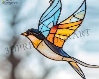 Digital Download Stained Glass Swallow Pattern | Festive Suncatcher Design | Hobby License Download