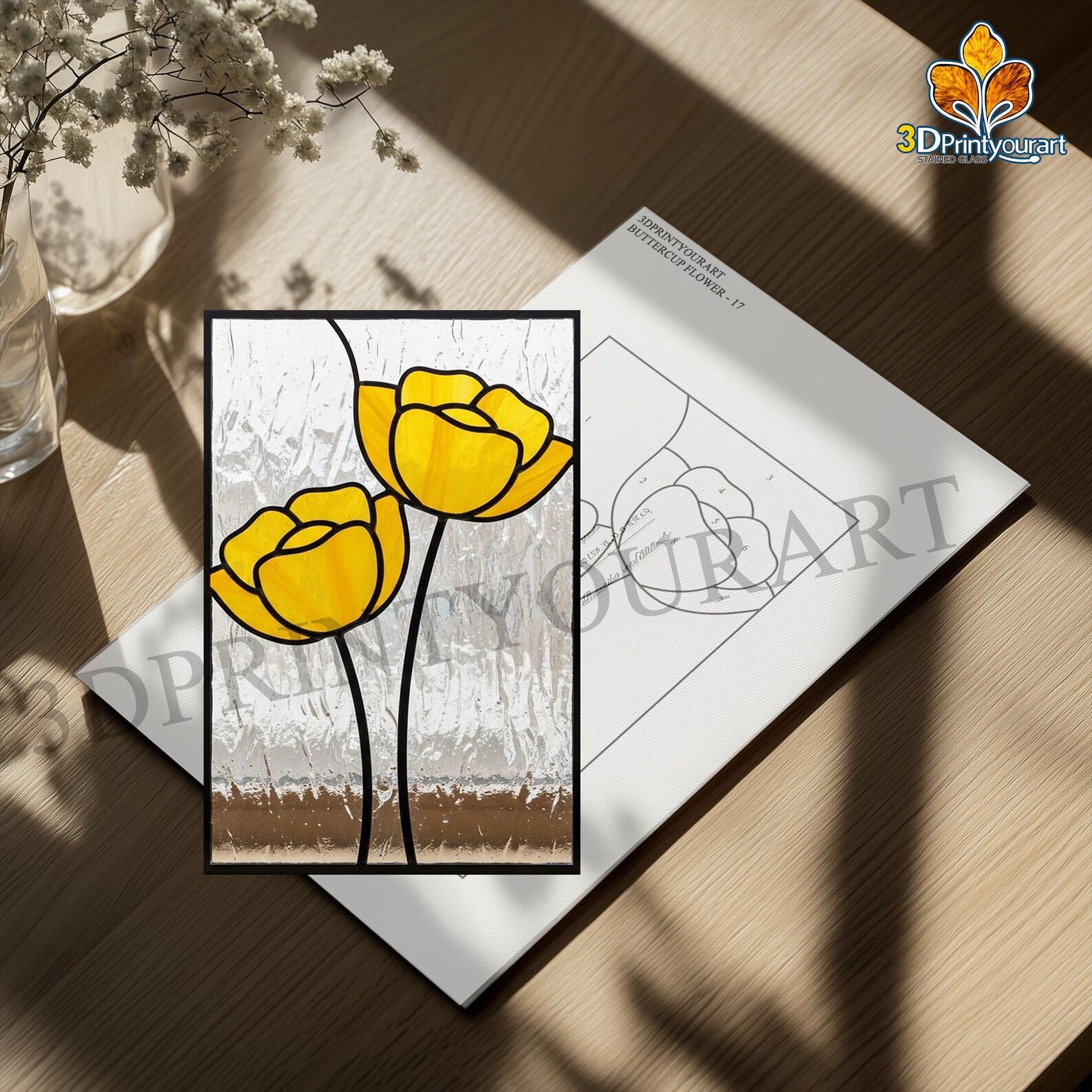 Digital Download Stained Glass Buttercup Flower Panel Pattern | Festive ...