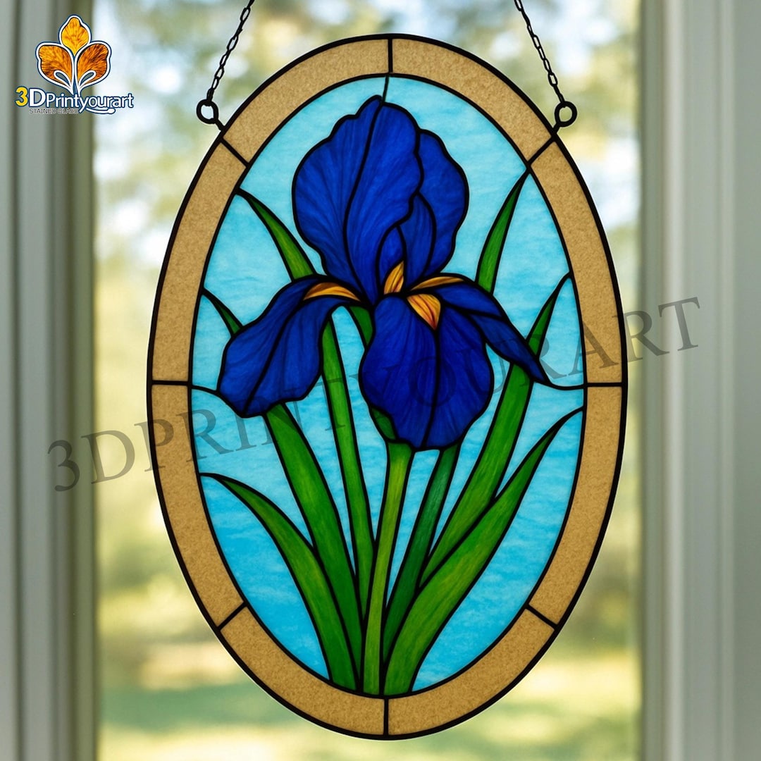Digital Download Stained Glass Blue Iris R34 Pattern | Festive ...