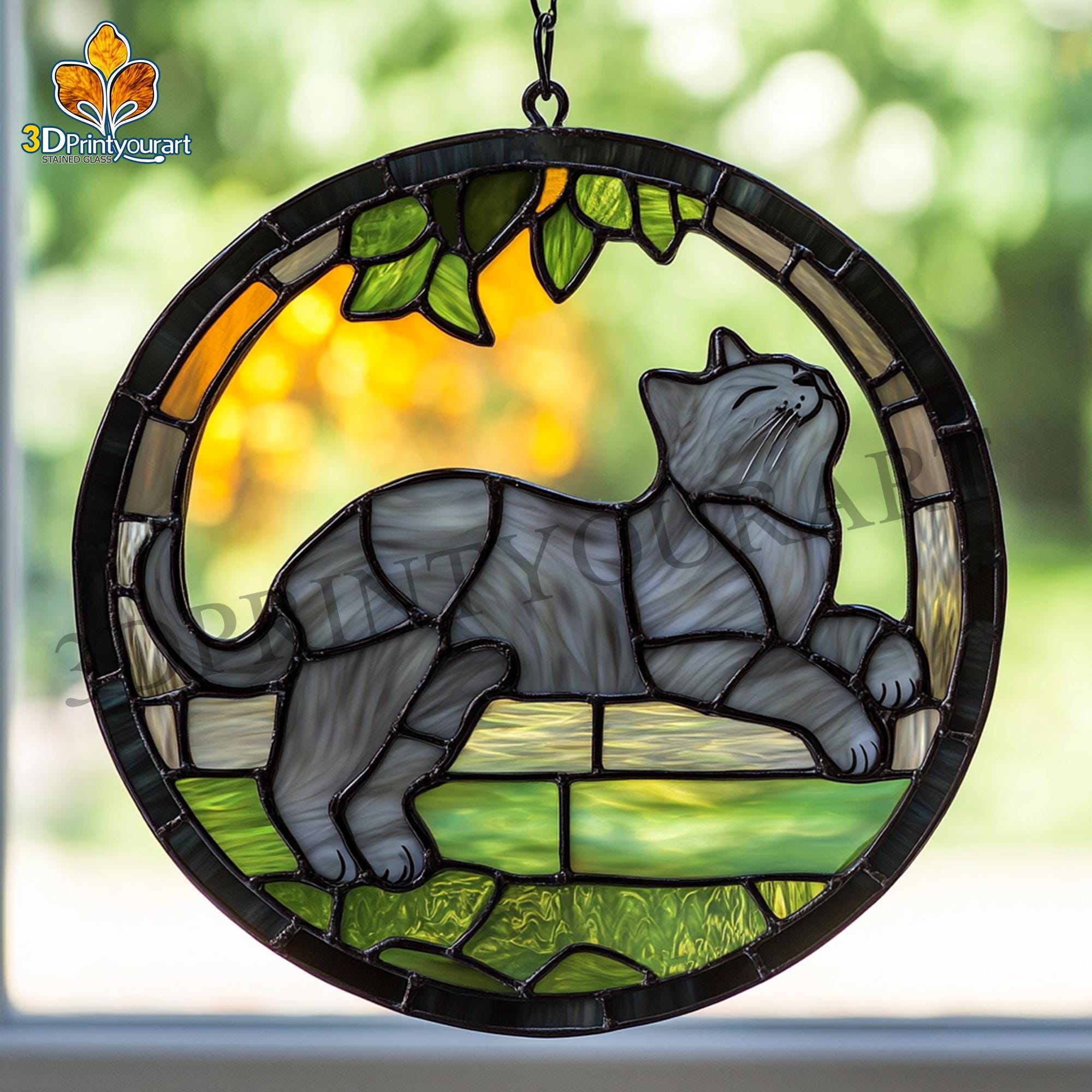 Digital Download Stained Glass Cat Under the Tree Pattern | Festive ...