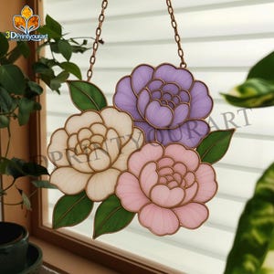 Digital Download Stained Glass Peony Pattern | Festive Suncatcher Design | Hobby License Download