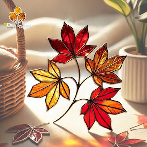 Digitales Muster Glasmalerei Herbst Ahornblätter T01 Digital Download Blumen Hobby Lizenz Tropfen Sonnenfänger