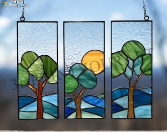 Digital Download Stained Glass Tree Landscape Pattern | Festive Suncatcher Design | Hobby License Download