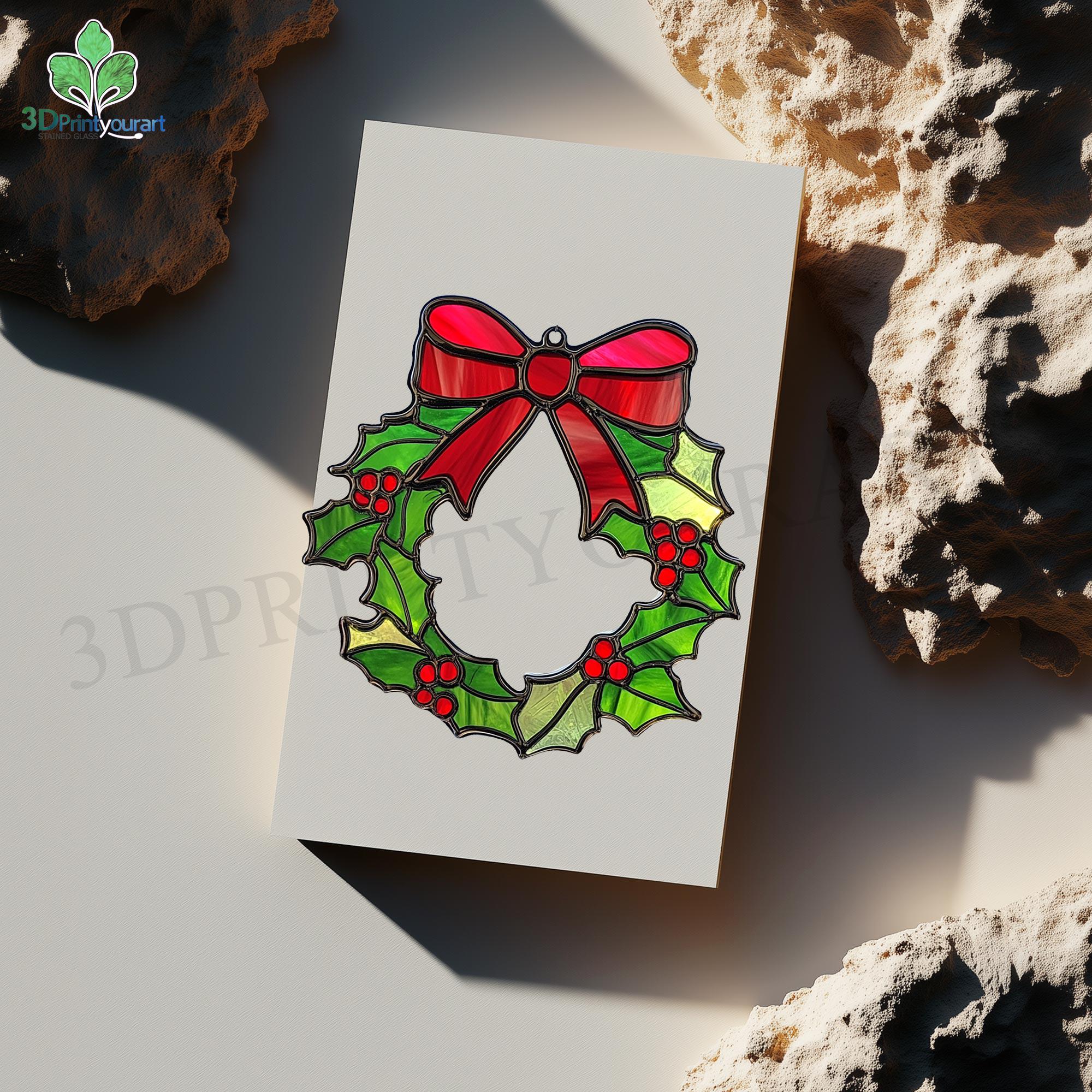 Digital Download Stained Glass Christmas Wreath Holly Pattern | Festive ...