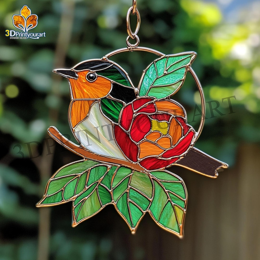 Digital Download Stained Glass Robin Pattern | Festive Suncatcher ...