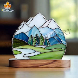 Digital Download Stained Glass Snow-capped mountain Pattern | Festive Suncatcher Design | Hobby License Download