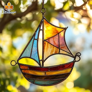 Digital Download Stained Glass Sailboat Pattern | Festive Suncatcher Design | Hobby License Download