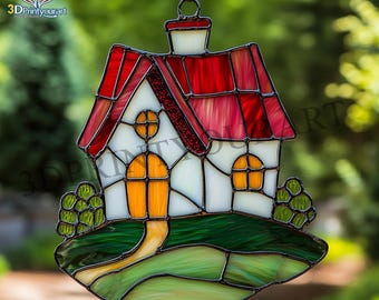 ミニコテージステンドグラスパターン：小さな家のデザイン（PDF