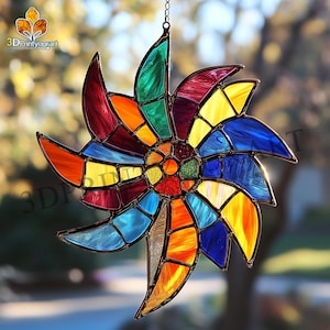 Digital Download Stained Glass Windmill Pattern | Festive Suncatcher Design | Hobby License Download