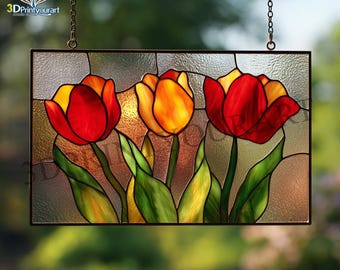 デジタルダウンロード チューリップの花のステンドグラスのパターン