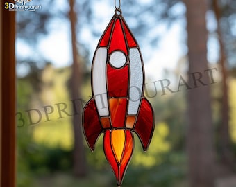 Digital Download Stained Glass Spaceship Pattern | Festive Suncatcher Design | Hobby License Download