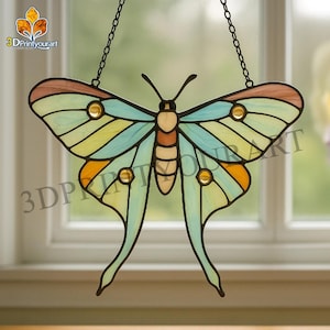 Téléchargement numérique motif papillon Luna vitrail | Design attrape-soleil festif | Téléchargement de la licence Hobby