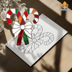 Download digital Padrão de bastão de doces de Natal em vidro manchado | Design festivo de apanhador de sol | Download de licença de hobby
