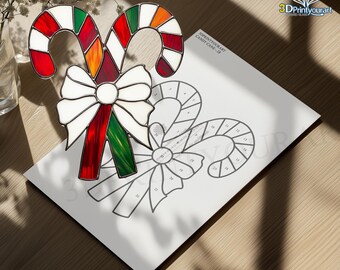 Digital Download Stained Glass Christmas Candy cane Pattern | Festive Suncatcher Design | Hobby License Download