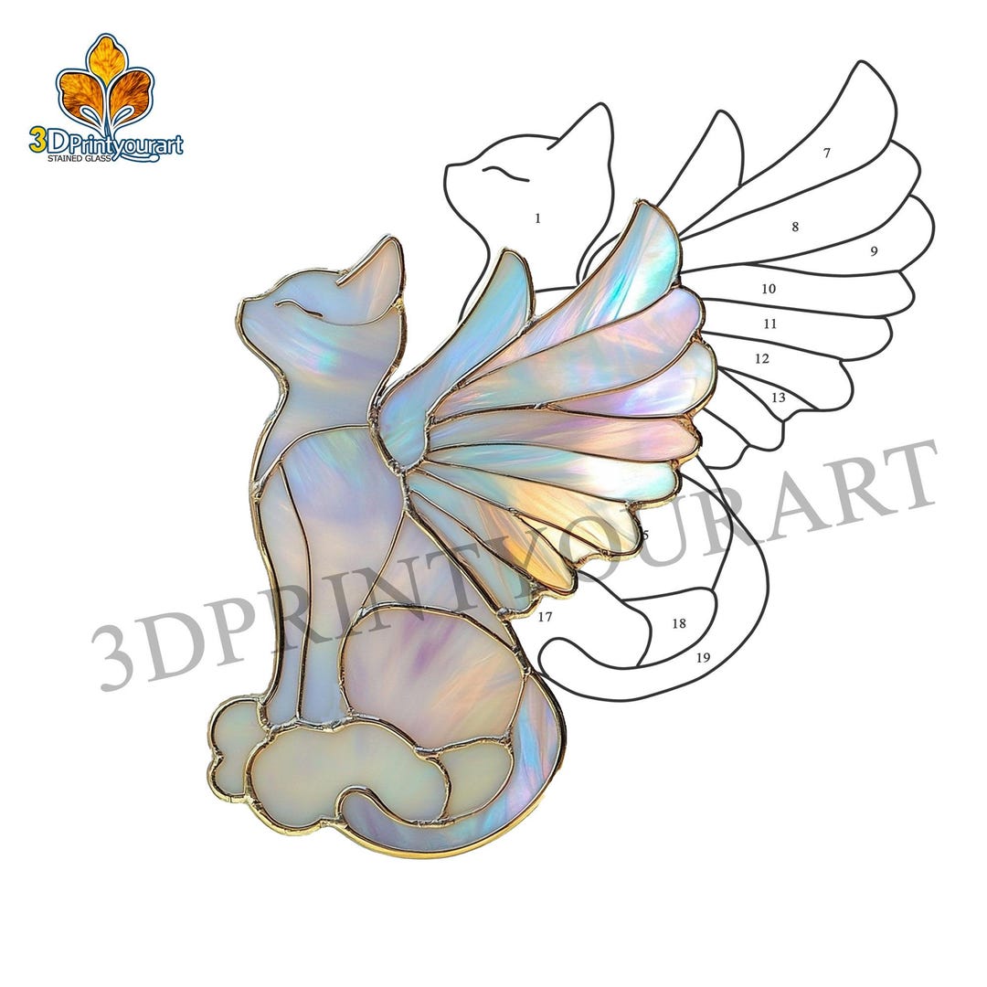 Digital Download Stained Glass Angel Cat Pattern | Festive Suncatcher ...