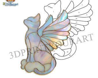 Digital Download Stained Glass Angel Cat Pattern | Festive Suncatcher Design | Hobby License Download