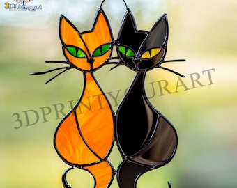 Digital Download Stained Glass Cat Pattern | Festive Suncatcher Design | Hobby License Download