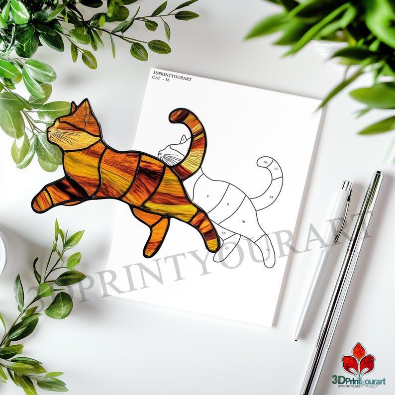 Digital Download Stained Glass Cat Pattern | Festive Suncatcher Design ...