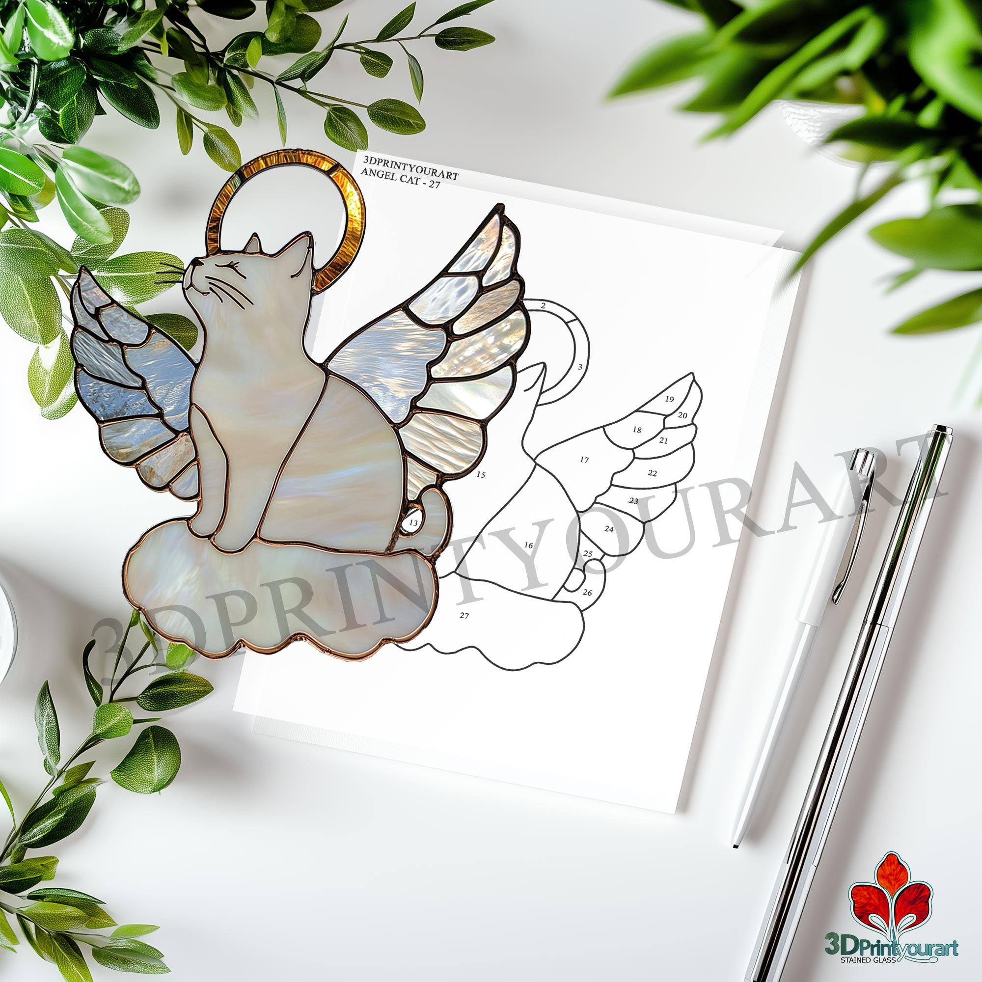 Digital Download Stained Glass Angel Cat Pattern | Festive Suncatcher ...